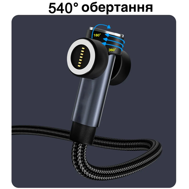 Магнитный кабель для быстрой зарядки USB-C/A телефона и планшет 100W 3A для Micro USB Type C Lightning IOS Android 1м Kayfovo-CA-69 - изображение 2