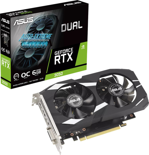 Відеокарта GeForce RTX 3050 6GB Asus Dual OC (DUAL-RTX3050-O6G) - Фото 1 Відеокарта GeForce RTX 3050 6GB Asus Dual OC (DUAL-RTX3050-O6G) - изображение 1