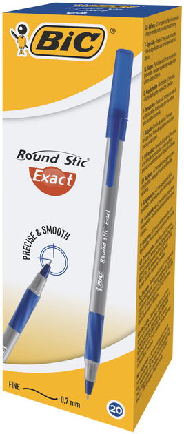 Ручка шариковая BiC Round Stic Exact овальный корпус с резиновым грипом Синяя (bc918543) - изображение 2