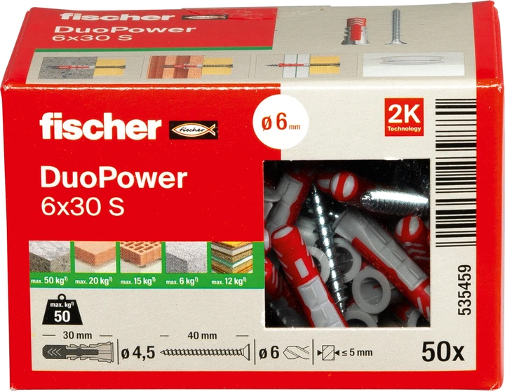 Kołek rozporowy Fischer DuoPower 535459 8 x 40 mm S ze śrubą 50 szt (4048962239881) - obraz 4