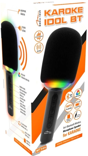 Мiкрофон Media-Tech Karaoke Idol Wireless Bluetooth колонка RGB (MT399) (5906453103990) - зображення 1