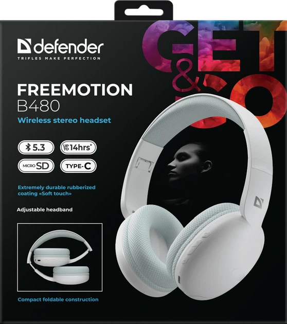 Навушники Defedner FreeMotion B480 Bluetooth Білі (4745091890883) - зображення 10
