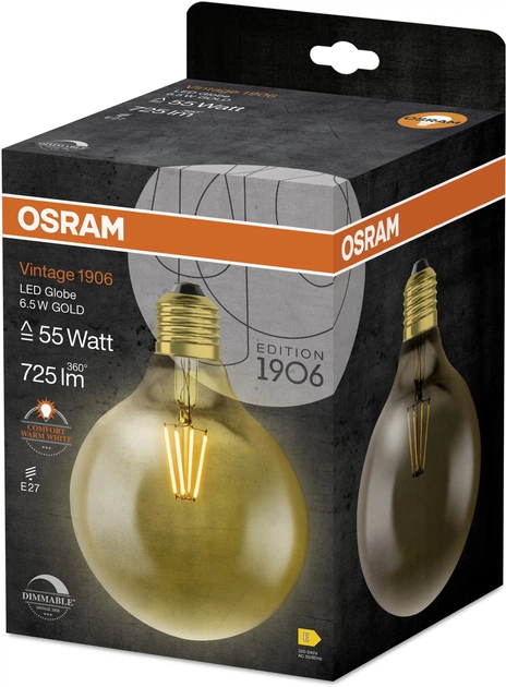 Lampa LED Osram Vintage 1906 GLOBE GOLD 6W 725Lm 2400K E27 DIM (4058075808997) - obraz 3