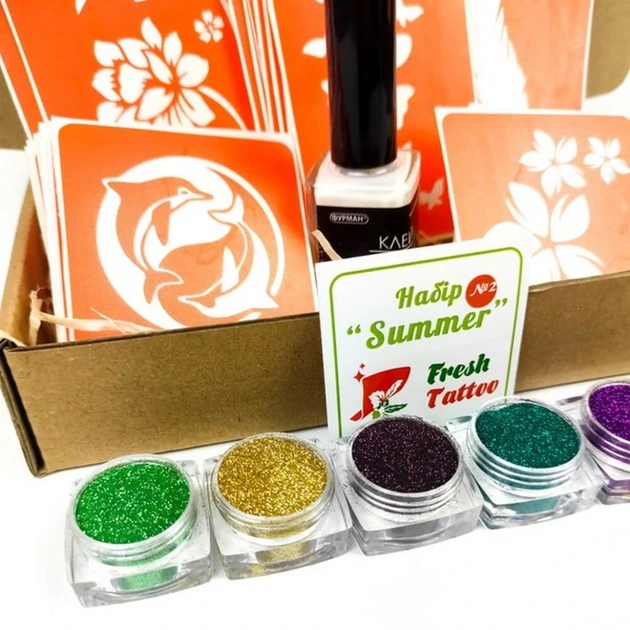 Набір для біо-тату "Літо 2.0 - гліттер" set-summer-v2-glitter - Фото 2 Набір для біо-тату "Літо 2.0 - гліттер" set-summer-v2-glitter - изображение 2