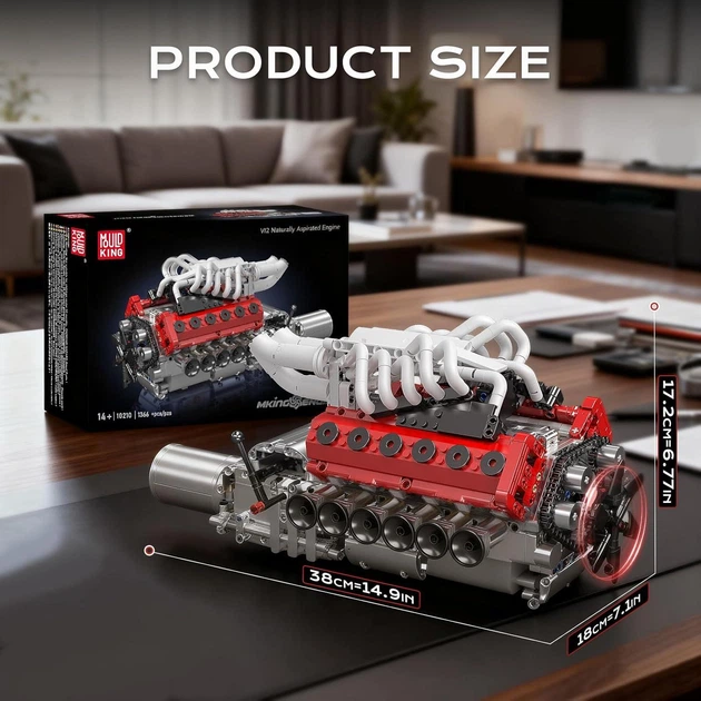 Конструктор двигун V12 Naturally Aspirated Engine Ferrari Mould King моторозований дитячий мотор, 1366 деталей 10210 - зображення 2