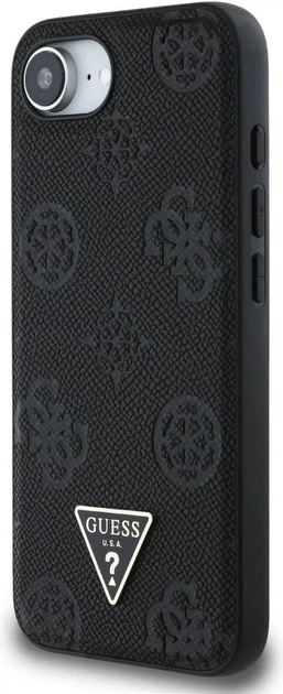 Панель Guess Grained Hot Stamp Peony Pattern Triangle Logo with MagSafe для Apple iPhone 16e Black (GUHMPSE4PGBTMK) - зображення 4
