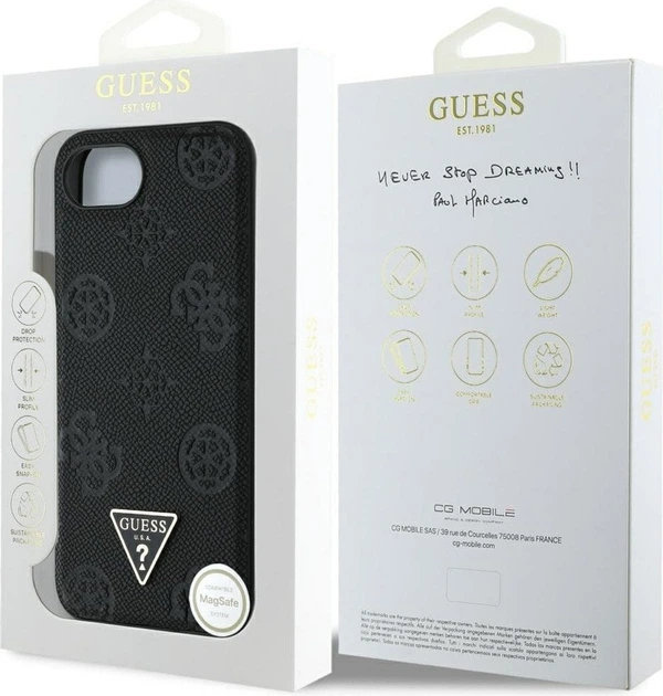 Панель Guess Grained Hot Stamp Peony Pattern Triangle Logo with MagSafe для Apple iPhone 16e Black (GUHMPSE4PGBTMK) - зображення 8