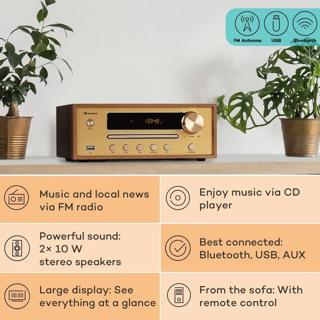 Музичний центр Auna Berklee HiFi Коричневий Б/В - зображення 2