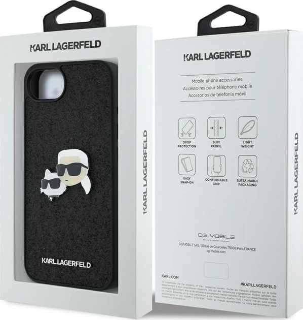 Панель Karl Lagerfeld Fixed Glitter Karl & Choupette Heads Metal Pin для Apple iPhone 16e Black (KLHCPSE4PFGKCPK) - зображення 8