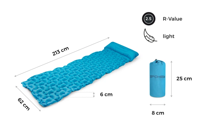 Materac dmuchany Spokey AIR BED 941061 trekkingowy 213 x 62 x 6 cm Niebieski (5905339410610) - obraz 12