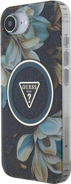 Панель Guess IML Metal Glitter Flowers Triangle MagSafe для Apple iPhone 16e Black (GUHMPSE4HFLPEDK) - зображення 2