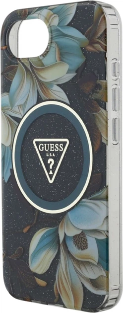 Панель Guess IML Metal Glitter Flowers Triangle MagSafe для Apple iPhone 16e Black (GUHMPSE4HFLPEDK) - зображення 5