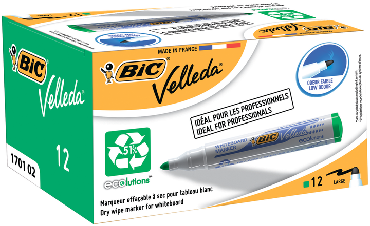 Маркер для сухостираемых досок BiC Velleda Ecolutions на спиртовой основе 1.4 мм Зеленый (bc904940) - Фото 2 Маркер для сухостираемых досок BiC Velleda Ecolutions на спиртовой основе 1.4 мм Зеленый (bc904940) - изображение 2