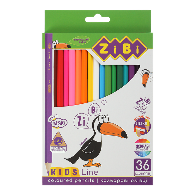 Олівці кольорові ZiBi Kids Line 36 кольорів (ZB.2417) - Фото 1 Олівці кольорові ZiBi Kids Line 36 кольорів (ZB.2417) - изображение 1