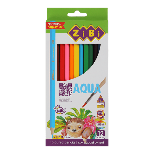 Олівці кольорові акварельні ZiBi Kids Line Aqua 12шт (ZB.2475) - Фото 1 Олівці кольорові акварельні ZiBi Kids Line Aqua 12шт (ZB.2475) - зображення 1
