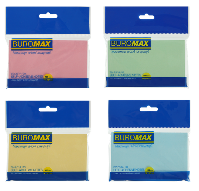 Блок для нотаток з клейким шаром Buromax 76х127мм 100 аркушів асорті (BM.2314-99) - Фото 1 Блок для нотаток з клейким шаром Buromax 76х127мм 100 аркушів асорті (BM.2314-99) - зображення 1