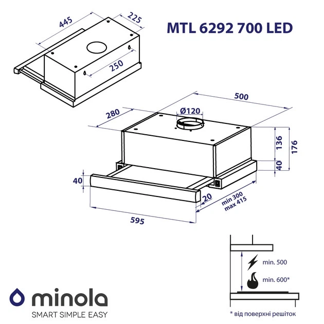 Вытяжка телескопическая Minola MTL 6292 BL 700 LED - изображение 4
