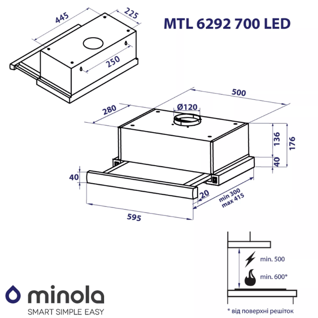 Вытяжка телескопическая Minola MTL 6292 BL 700 LED - изображение 8
