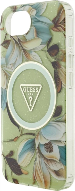 Панель Guess IML Metal Glitter Flowers Triangle MagSafe для Apple iPhone 16e Green (GUHMPSE4HFLPEDN) - зображення 5