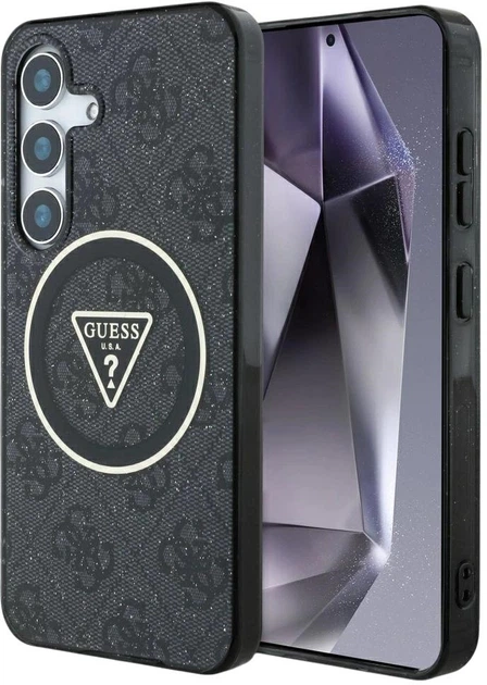 Панель Guess 4G Glitter Triangle Buttons MagSafe для Samsung Galaxy S25 Plus Black (3666339449575) - зображення 1