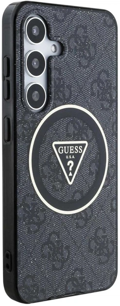 Панель Guess 4G Glitter Triangle Buttons MagSafe для Samsung Galaxy S25 Plus Black (3666339449575) - зображення 4