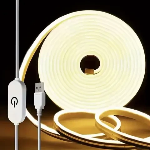 USB світлодіодна стрічка 5V COB, тепле біле світло, з сенсорною кнопкою, 2м - зображення 5