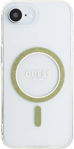 Etui plecki Guess IML Glitter Circle MagSafe do Apple iPhone 16e Transparent (GUHMPSE4HFGERET) - obraz 1