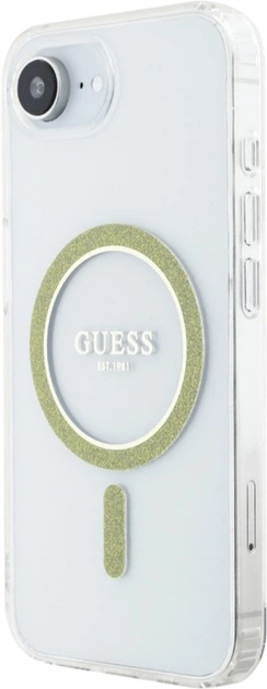 Etui plecki Guess IML Glitter Circle MagSafe do Apple iPhone 16e Transparent (GUHMPSE4HFGERET) - obraz 2