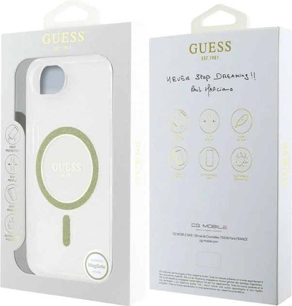 Etui plecki Guess IML Glitter Circle MagSafe do Apple iPhone 16e Transparent (GUHMPSE4HFGERET) - obraz 7