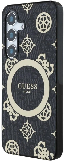 Панель Guess 4G Background Gold Electroplated Peony Pattern MagSafe для Samsung Galaxy S25 Black (3666339449698) - зображення 2