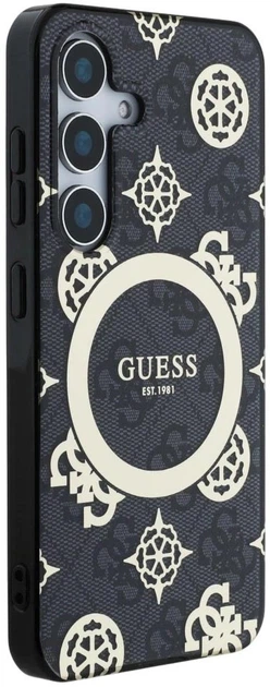 Панель Guess 4G Background Gold Electroplated Peony Pattern MagSafe для Samsung Galaxy S25 Black (3666339449698) - зображення 4