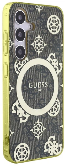 Панель Guess 4G Background Gold Electroplated Peony Pattern MagSafe для Samsung Galaxy S25 Brown (3666339449711) - зображення 4