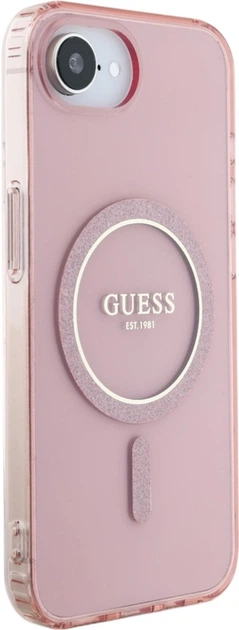 Etui plecki Guess IML Glitter Circle MagSafe do Apple iPhone 16e Pink (GUHMPSE4HFGEREP) - obraz 3