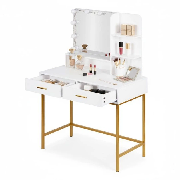 Косметичний туалетний столик ModernHome від Multistore з дзеркалом та LED підсвічуванням White (5905817009114) - зображення 4