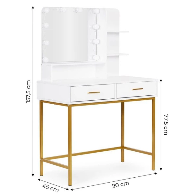Косметичний туалетний столик ModernHome від Multistore з дзеркалом та LED підсвічуванням White (5905817009114) - зображення 6