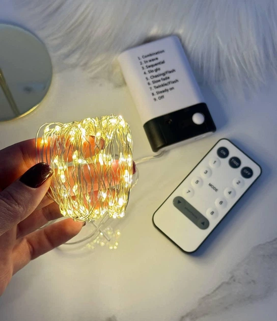Гирлянда нить Роса 100 LED 10м USB на батарейках + пульт, 8 режимов светодиодная (R100AK) - Фото 2 Гирлянда нить Роса 100 LED 10м USB на батарейках + пульт, 8 режимов светодиодная (R100AK) - изображение 2