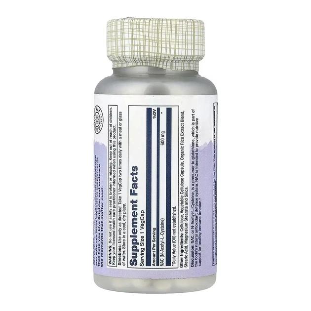 Амінокислота NAC Solaray NAC N-Acetyl-L-Cysteine 600 mg 60 vcaps (1086-2023-10-7161) - зображення 2