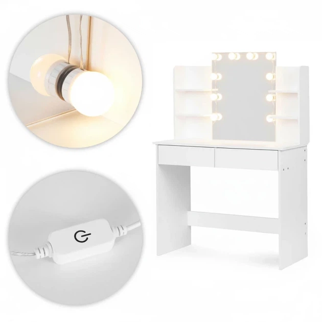 Косметичний туалетний столик ModernHome від Multistore з дзеркалом та LED підсвічуванням White (5905817009107) - зображення 5