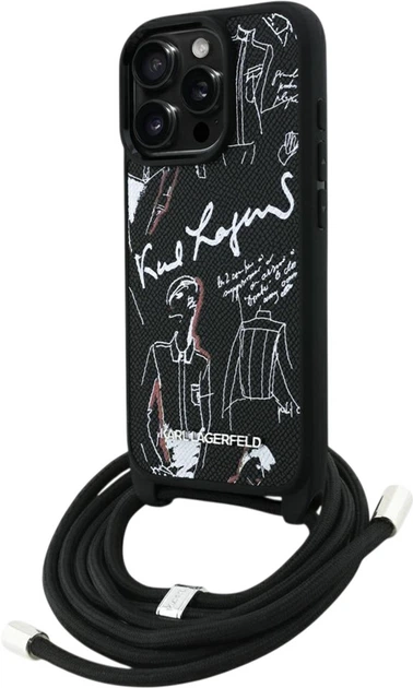 Etui plecki Karl Lagerfeld Crossbody Grained Pattern & Logo do Apple iPhone 16 Pro Black (KLHCP16LPGGRMPCK) - obraz 2
