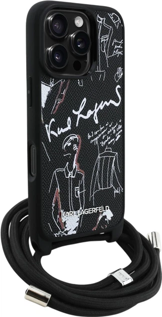 Etui plecki Karl Lagerfeld Crossbody Grained Pattern & Logo do Apple iPhone 16 Pro Black (KLHCP16LPGGRMPCK) - obraz 3