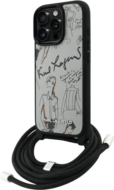 Панель Karl Lagerfeld Crossbody Grained Pattern & Logo для Apple iPhone 16 Pro Max Grey (KLHCP16XPGGRMPCG) - зображення 2