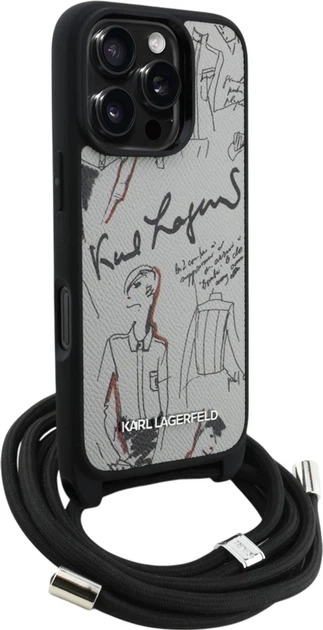 Панель Karl Lagerfeld Crossbody Grained Pattern & Logo для Apple iPhone 16 Pro Max Grey (KLHCP16XPGGRMPCG) - зображення 3