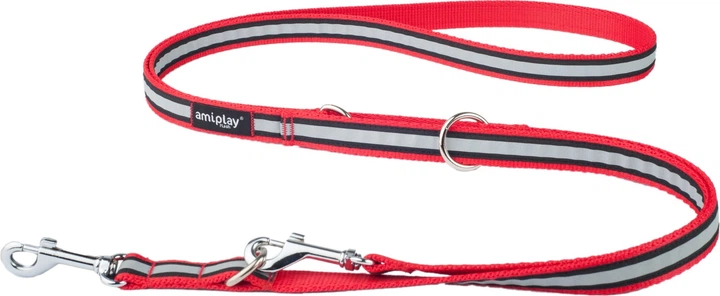 Smycz regulowana Amiplay Shine 6 w 1 L 100 - 200 cm Czerwona (5906160226845) - obraz 1