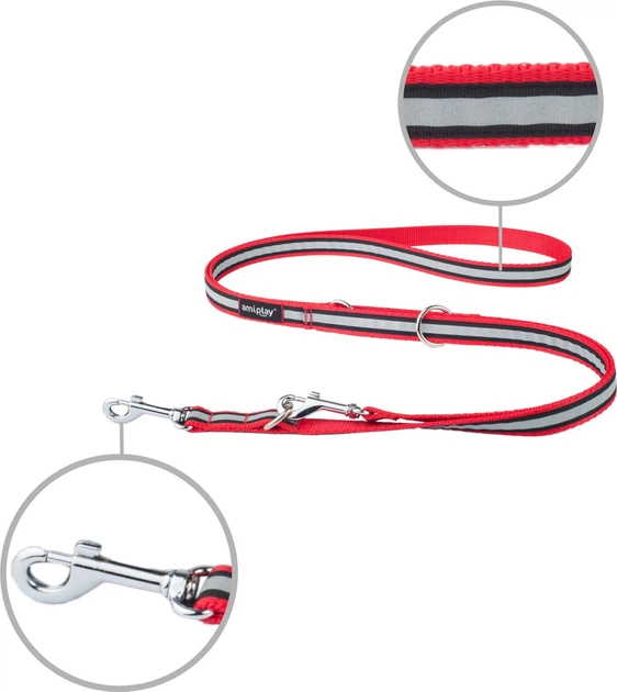 Smycz regulowana Amiplay Shine 6 w 1 L 100 - 200 cm Czerwona (5906160226845) - obraz 2