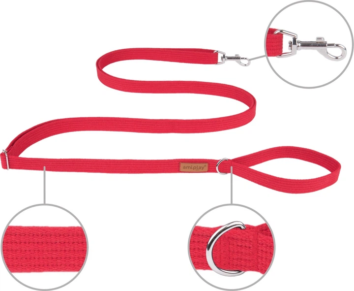 Регульований повідець Amiplay Cotton Easy Fix XL 160 - 300 см Червоний (5906160228030) - зображення 2