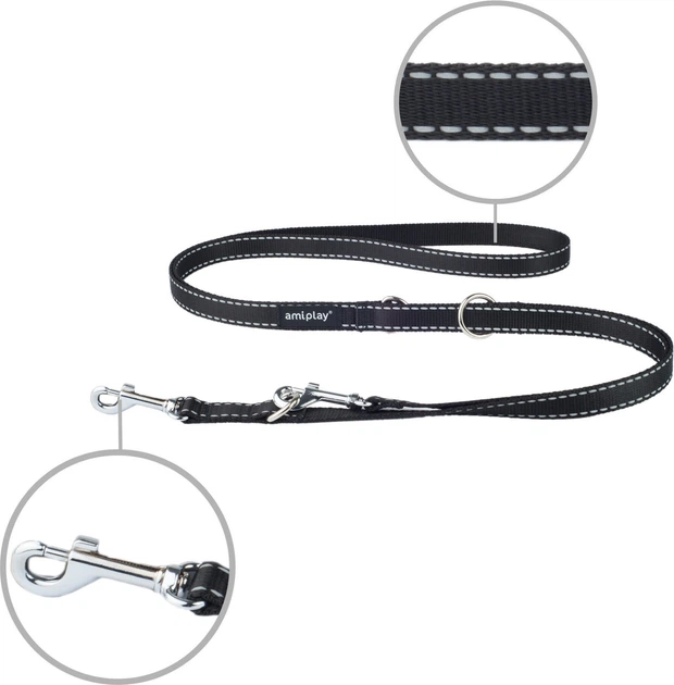 Регульований повідець Amiplay Reflective 6 в 1 L 100 - 200 см Чорний (5907563215573) - зображення 2