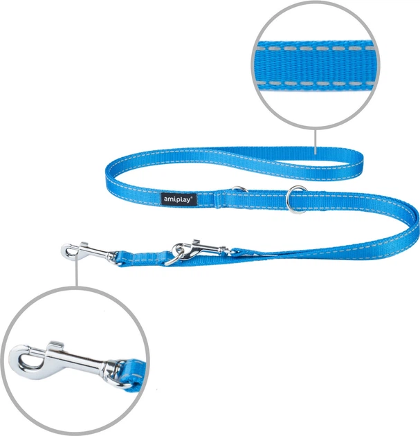 Smycz regulowana Amiplay Reflective 6 w 1 L 100 - 200 cm Niebieska (5907563215597) - obraz 2