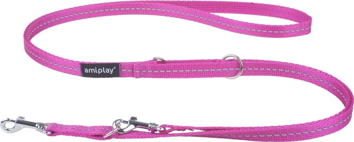 Smycz regulowana Amiplay Reflective 6 w 1 M 100 - 200 cm Rożowa (5907563218376) - obraz 1