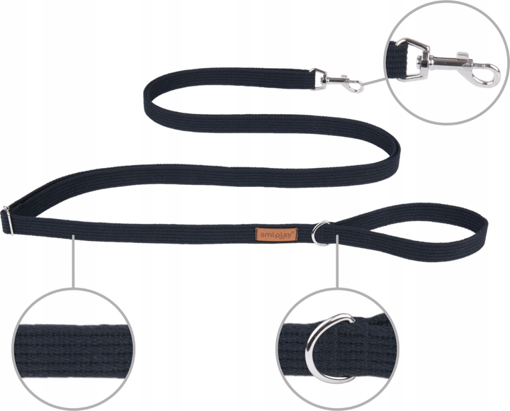 Регульований повідець Amiplay Cotton Easy Fix S 160 - 300 см Чорний (5907563227385) - зображення 2