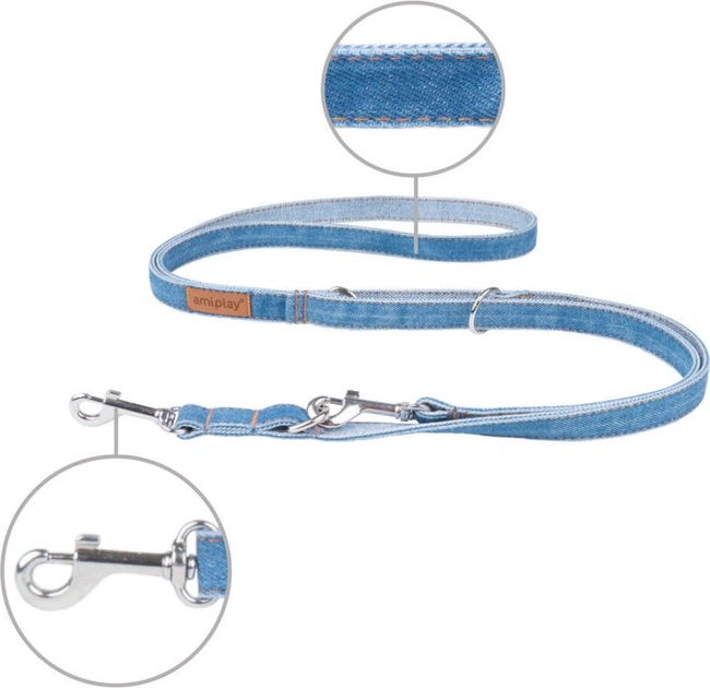 Smycz regulowana Amiplay Denim 6 w 1 S 100 - 200 cm Niebieska (5907563271401) - obraz 2